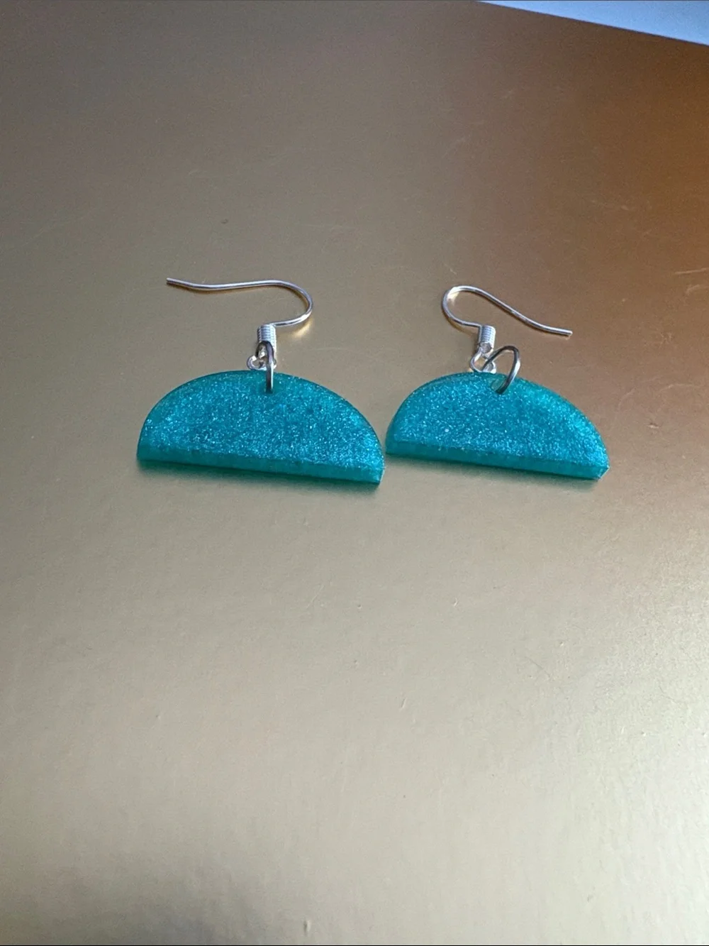 Emmy’s Creations Hand Crafted Teal Semicircle Dangle Earrings - Picture 3 of 3